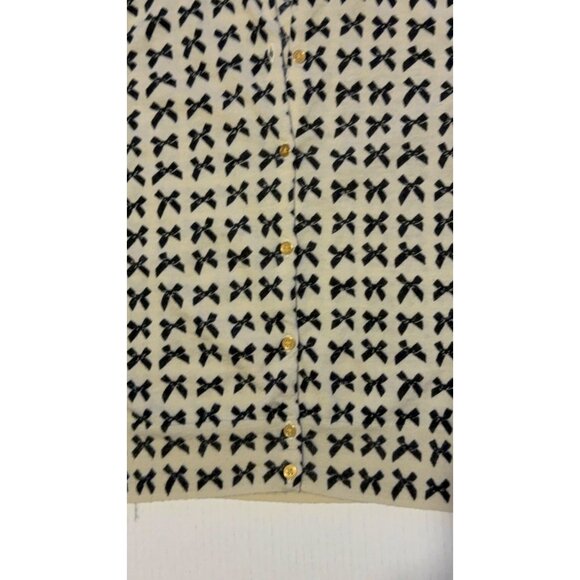 J Crew Jackie Bow Print 100% Merino Cardigan w/ Gold Buttons Medium - Picture 10 of 16